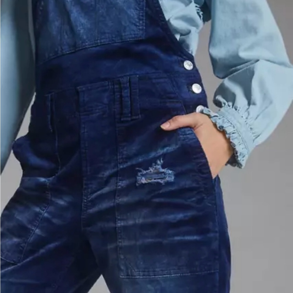 Pilcro Urban The Wanderer Velvet Overalls Jumpsuit Denim Blue 2 Boho Distressed - Picture 4 of 14